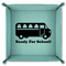 School Bus 9" x 9" Teal Leatherette Snap Up Tray - FOLDED