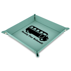 School Bus Faux Leather Dice Tray - 9" x 9"  - Teal (Personalized)