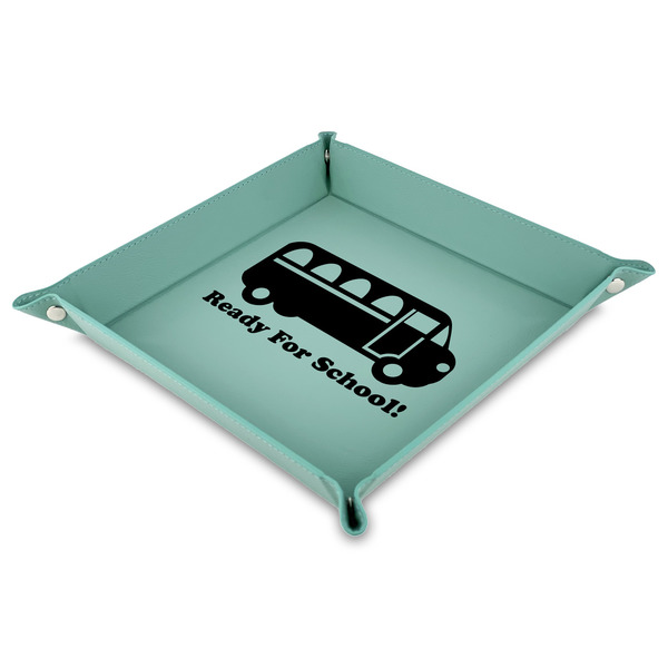 Custom School Bus 9" x 9" Teal Faux Leather Valet Tray (Personalized)