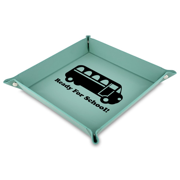 Custom School Bus Faux Leather Dice Tray - 9" x 9"  - Teal (Personalized)