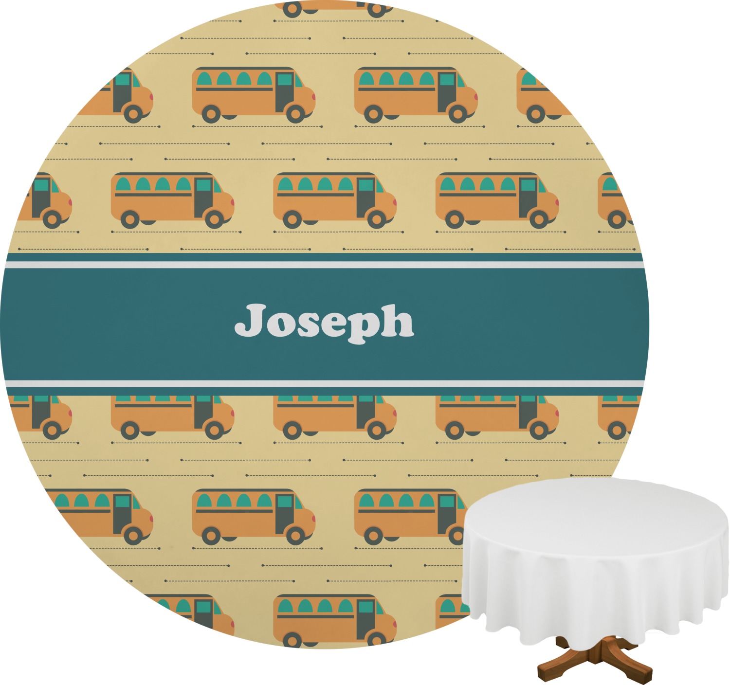 School Bus Round Table Cloth 90" (Personalized) YouCustomizeIt