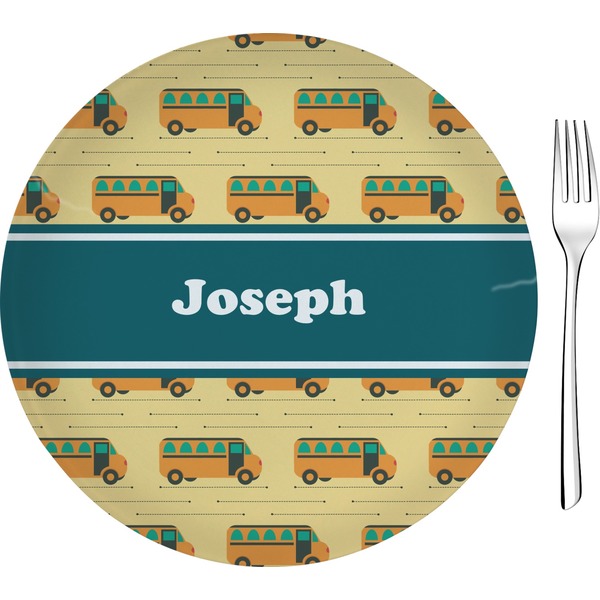 Custom School Bus Glass Appetizer / Dessert Plate 8" (Personalized)