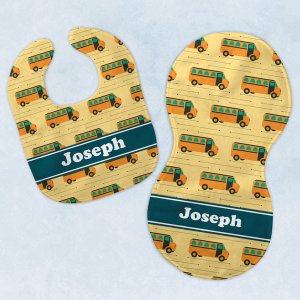 Custom School Bus Baby Bib & Burp Set w/ Name or Text