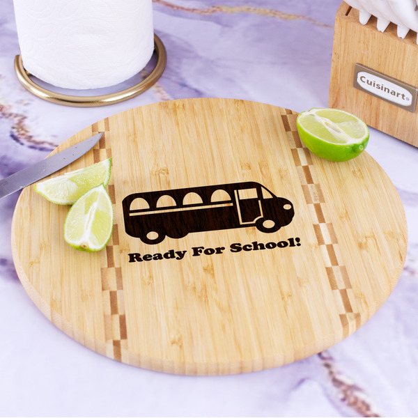 School Bus Bamboo Cutting Board - In Context