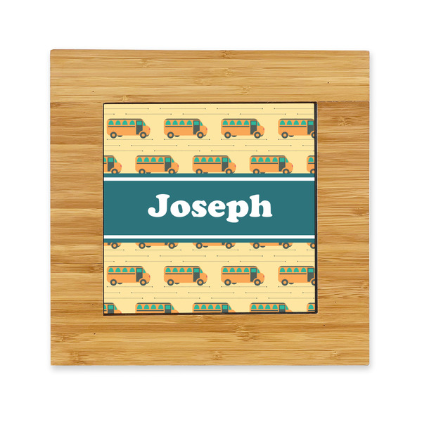 Custom School Bus Bamboo Trivet with Ceramic Tile Insert (Personalized)