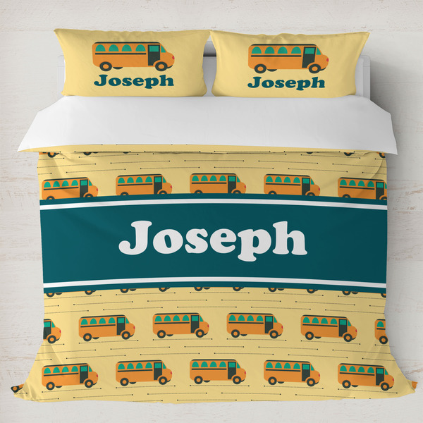 Custom School Bus Duvet Cover Set - King (Personalized)