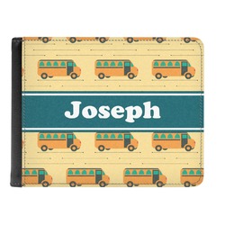 School Bus Genuine Leather Men's Bi-fold Wallet (Personalized)