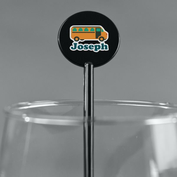 School Bus Black Plastic 5.5" Stir Stick - Round - Main