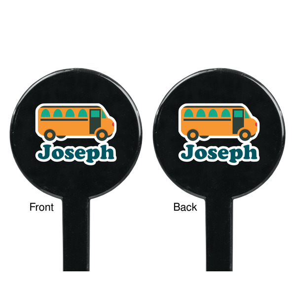 School Bus Black Plastic 7" Stir Stick - Double Sided - Round - Front & Back