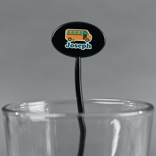 School Bus Black Plastic 7" Stir Stick - Oval - Main