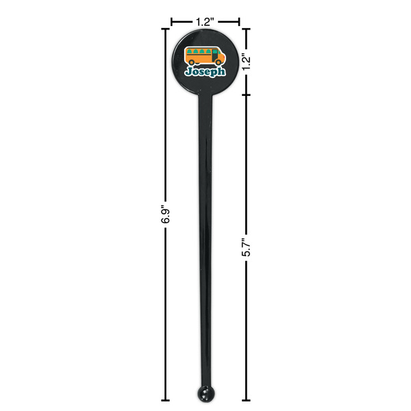 School Bus Black Plastic 7" Stir Stick - Round - Dimensions