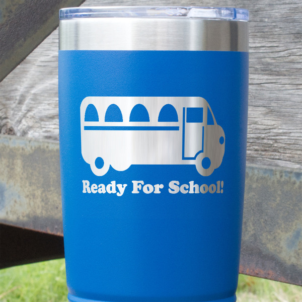 School Bus Blue Polar Camel Tumbler - 20oz - Close Up