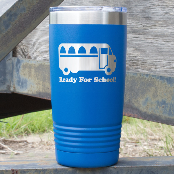 Custom School Bus 20 oz Stainless Steel Tumbler - Royal Blue - Single Sided (Personalized)