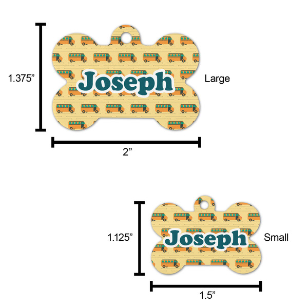 School Bus Bone Shaped Dog ID Tag - Large - Scale