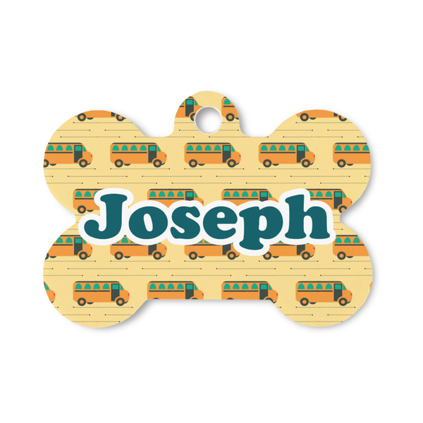 Custom School Bus Bone Shaped Dog ID Tag - Small (Personalized)