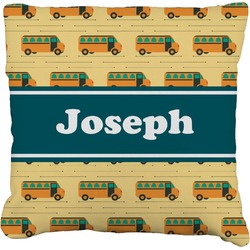 School Bus Faux-Linen Throw Pillow 16" (Personalized)