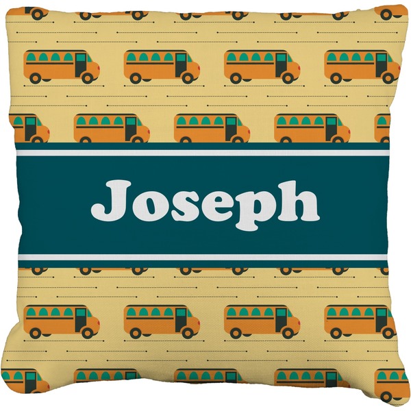 Custom School Bus Faux-Linen Throw Pillow 18" (Personalized)