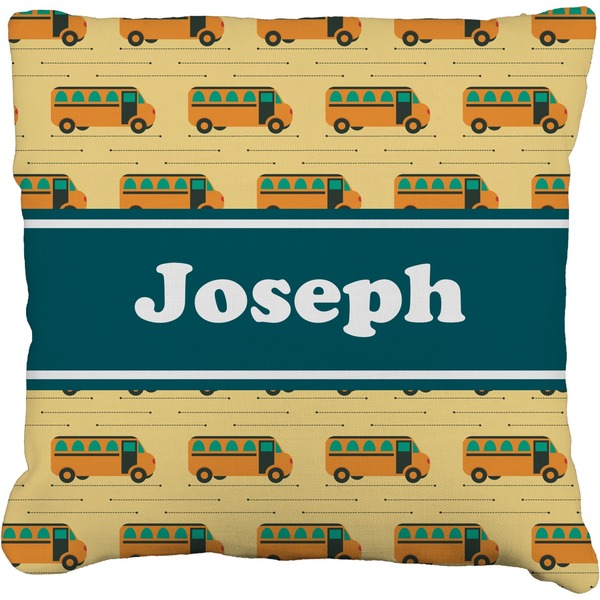 Custom School Bus Faux-Linen Throw Pillow (Personalized)