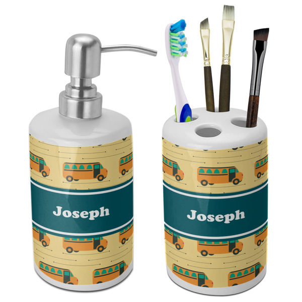 Custom School Bus Ceramic Bathroom Accessories Set (Personalized)