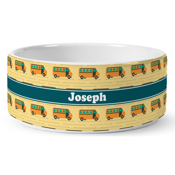 School Bus Ceramic Dog Bowl - Medium - Front