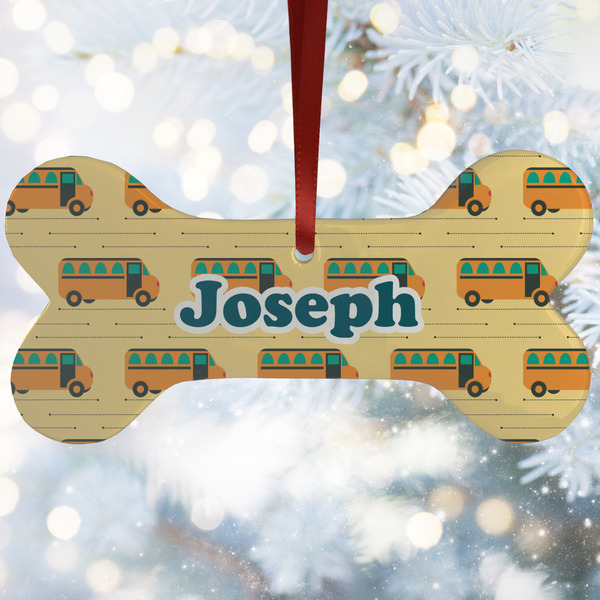 Custom School Bus Ceramic Dog Ornament w/ Name or Text