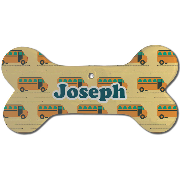 Custom School Bus Ceramic Dog Ornament - Front w/ Name or Text