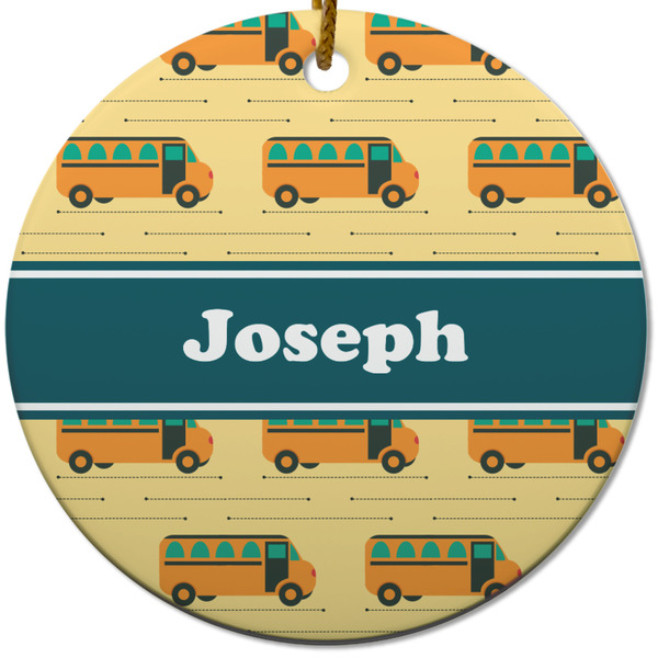 Custom School Bus Round Ceramic Ornament w/ Name or Text