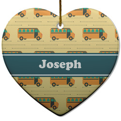 School Bus Heart Ceramic Ornament w/ Name or Text