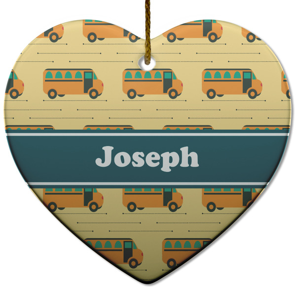 Custom School Bus Heart Ceramic Ornament w/ Name or Text