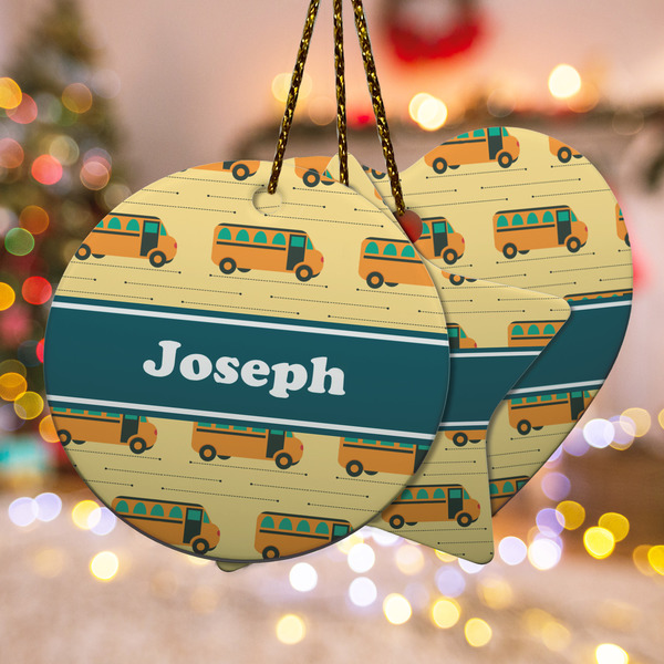 Custom School Bus Ceramic Ornament w/ Name or Text