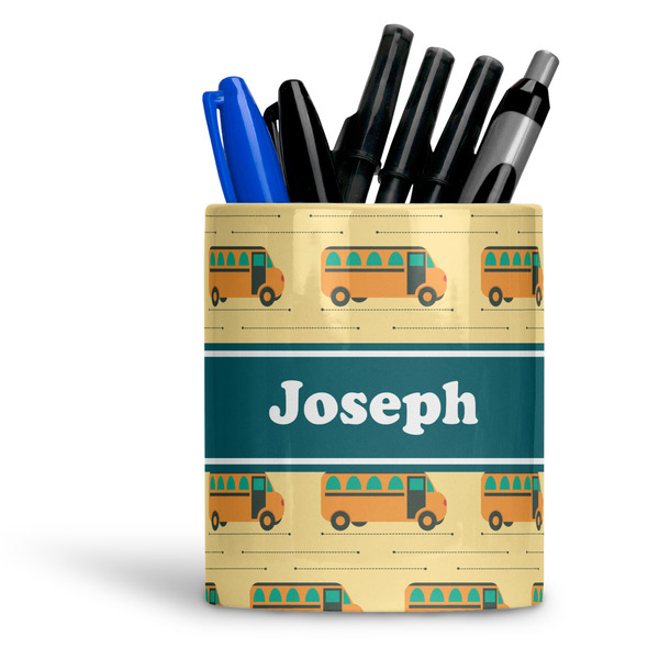 Custom School Bus Ceramic Pen Holder