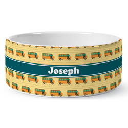 School Bus Ceramic Dog Bowl - Large (Personalized)