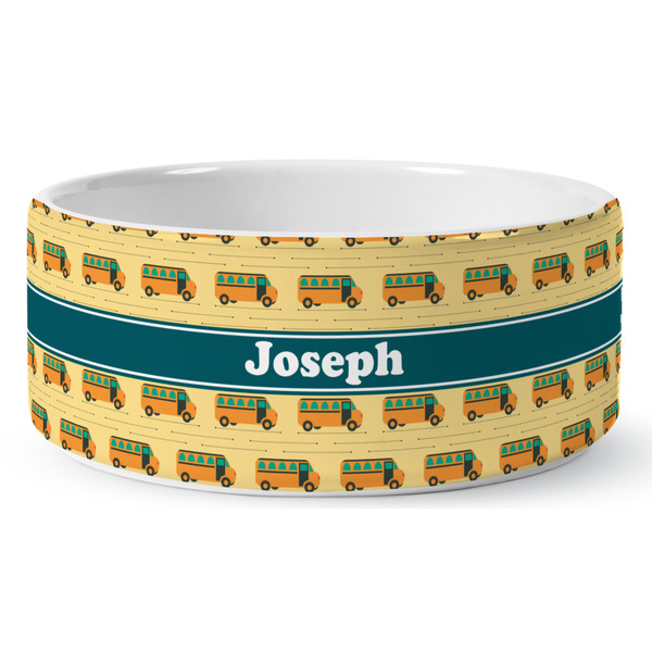 Custom School Bus Ceramic Dog Bowl - Large (Personalized)