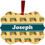 School Bus Metal Frame Ornament - Double Sided w/ Name or Text