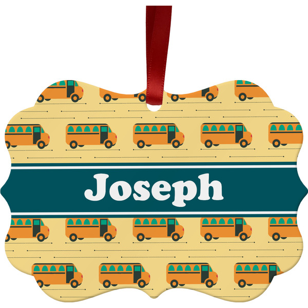 Custom School Bus Metal Frame Ornament - Double Sided w/ Name or Text