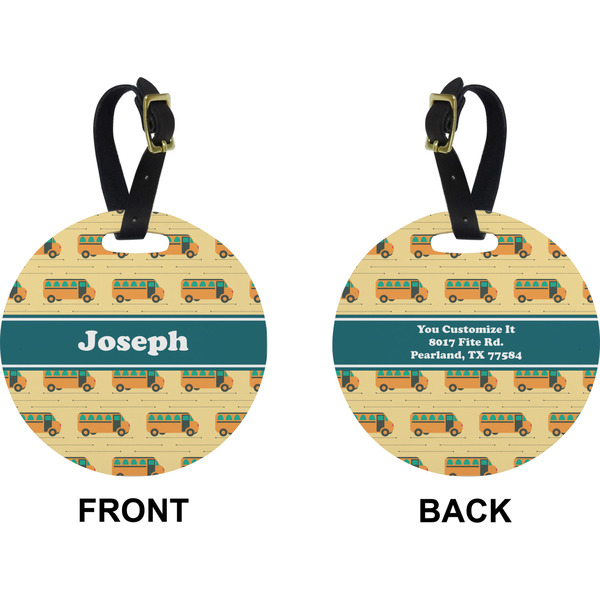 School Bus Circle Luggage Tag (Front + Back)