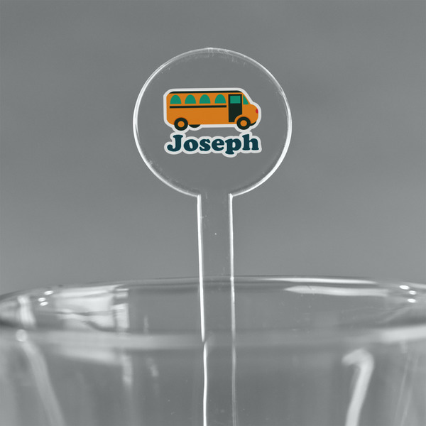 Custom School Bus 5.5" Round Plastic Stir Sticks - Clear (Personalized)