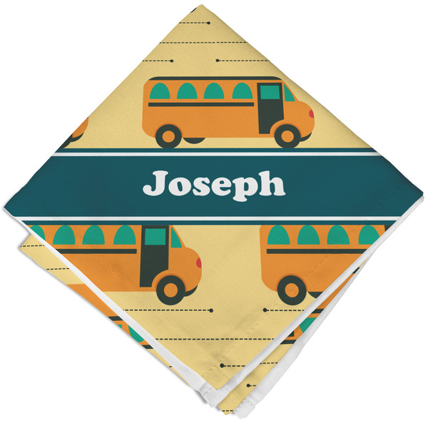 Custom School Bus Cloth Cocktail Napkin - Single w/ Name or Text