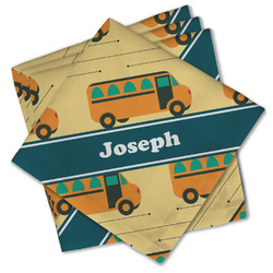 School Bus Cloth Cocktail Napkins - Set of 4 w/ Name or Text