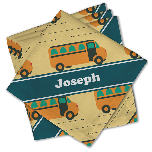 Custom School Bus Cloth Cocktail Napkins - Set of 4 w/ Name or Text