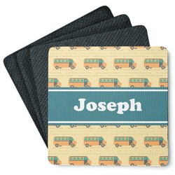 School Bus Square Rubber Backed Coasters - Set of 4 (Personalized)