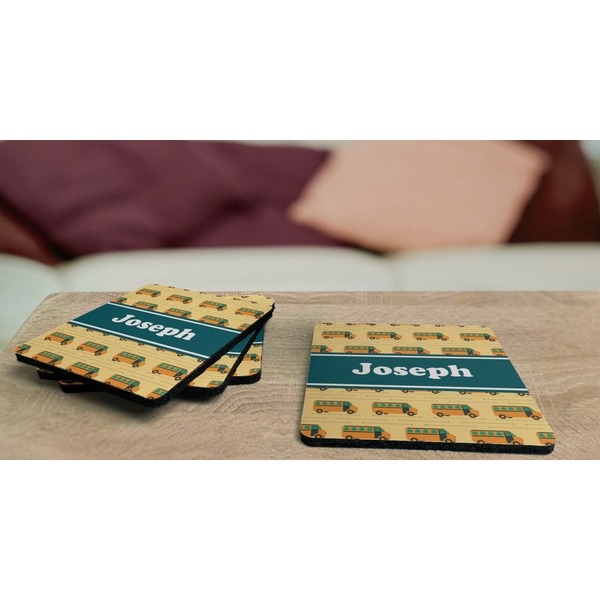 School Bus Coaster Rubber Back - On Coffee Table