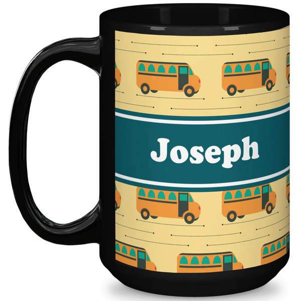 Custom School Bus 15 Oz Coffee Mug - Black (Personalized)