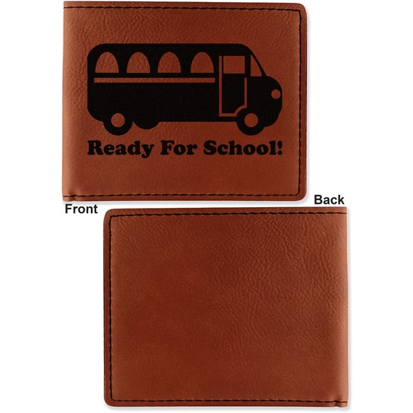 School Bus Cognac Leatherette Bifold Wallets - Front and Back Single Sided - Apvl