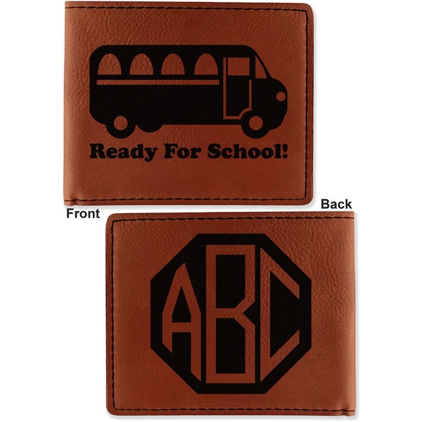 School Bus Cognac Leatherette Bifold Wallets - Front and Back