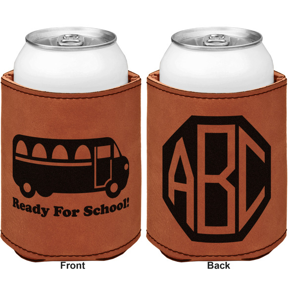 School Bus Cognac Leatherette Can Sleeve - Double Sided Front and Back