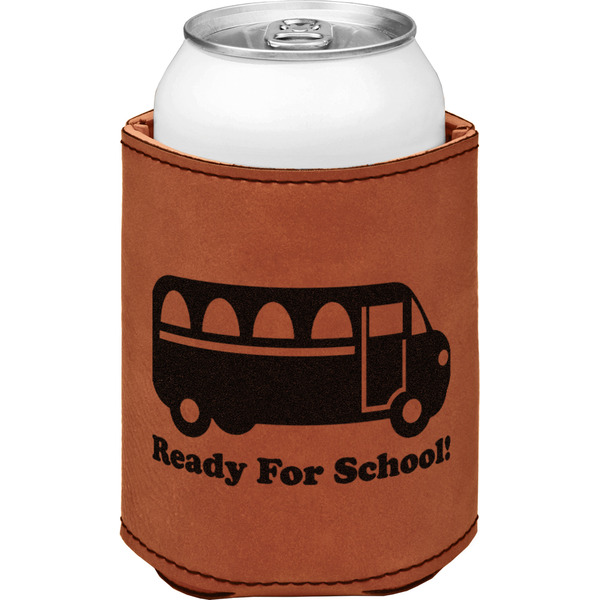 School Bus Cognac Leatherette Can Sleeve - Single Front