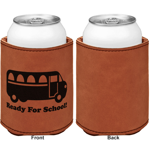 School Bus Cognac Leatherette Can Sleeve - Single Sided Front and Back