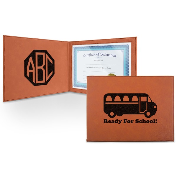 Custom School Bus Leatherette Certificate Holder - Front and Inside (Personalized)