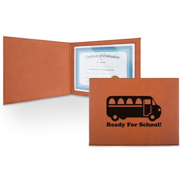 Custom School Bus Leatherette Certificate Holder - Front (Personalized)